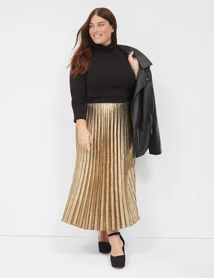 Gold Lane Bryant Metallic Pleated Midi Women Skirts | VGD271ZI