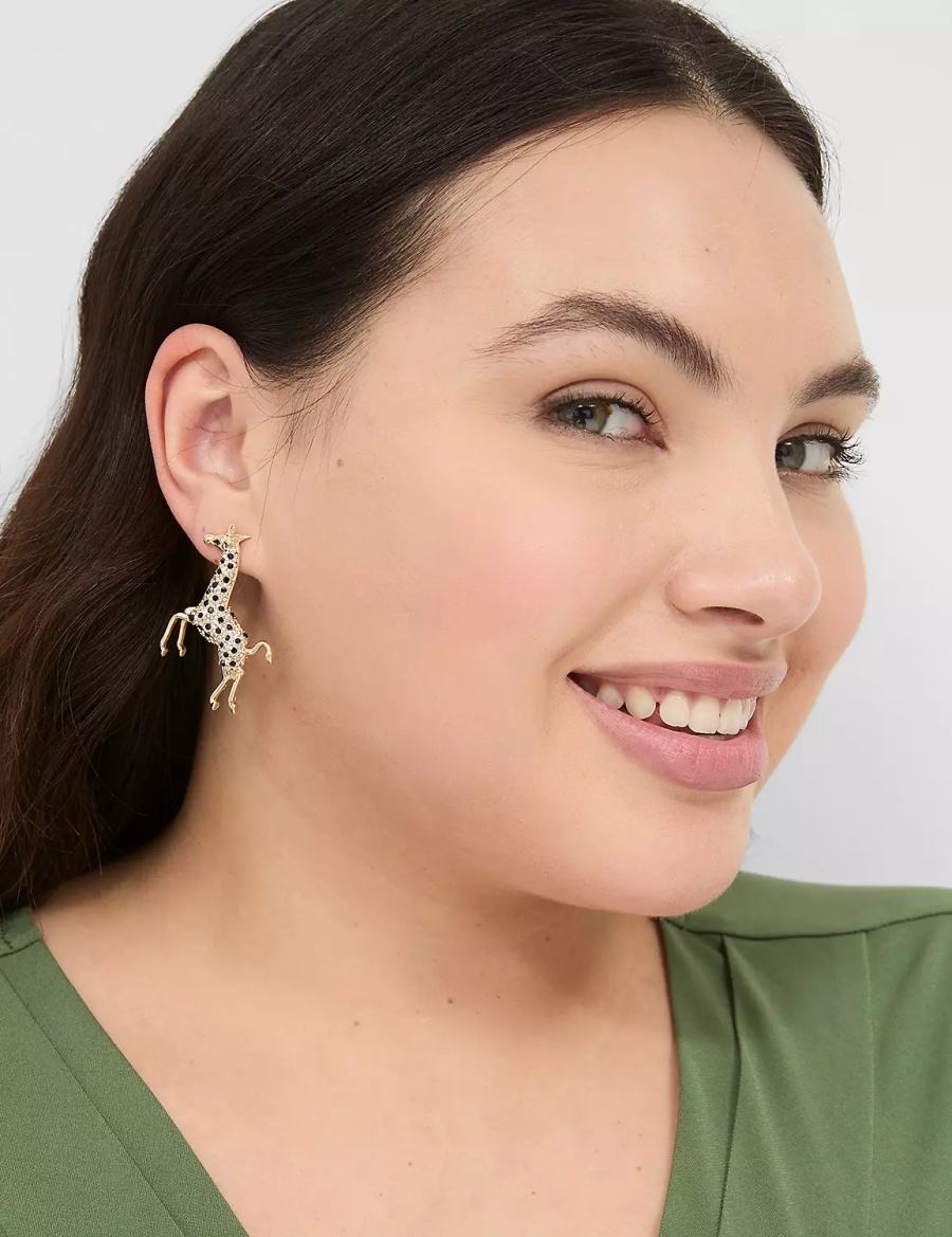 Gold Lane Bryant Pave Giraffe Statement Women Earrings | YLE8563VN