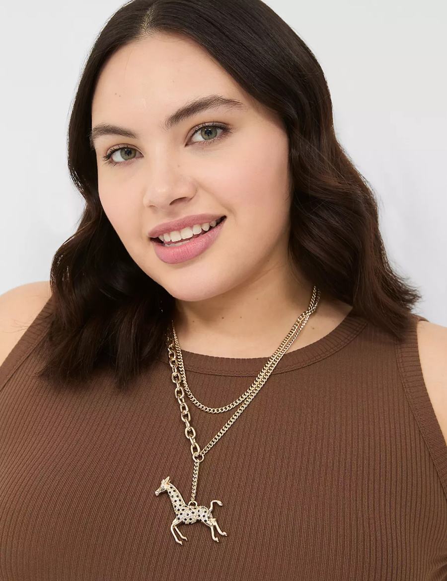 Gold Lane Bryant Pave Giraffe Women Pendant Necklace | CLA6660AA