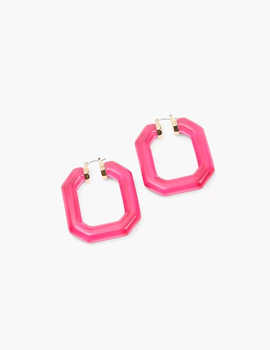 Gold Lane Bryant Pink Acrylic Women Hoop Earrings | RAY4084TX