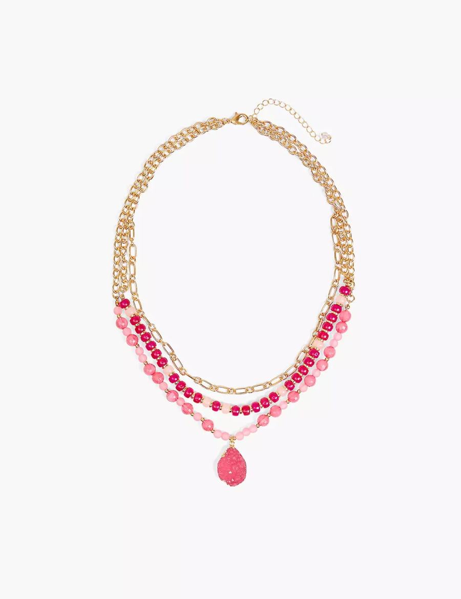 Gold Lane Bryant Pink Beaded Druzy Women Necklace | JQA3270JF