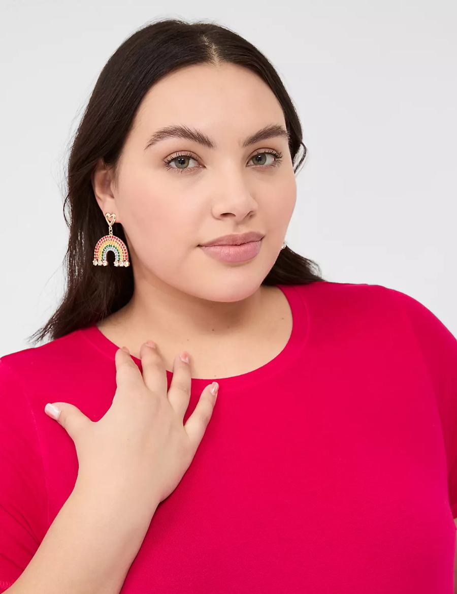 Gold Lane Bryant Pride Pave Rainbow Drop Women Earrings | ZIU7743MC