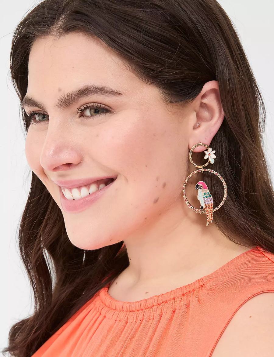 Gold Lane Bryant Summer Whimsy Parrot Statement Women Earrings | COB894VL