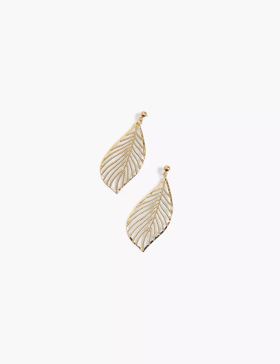 Gold Lane Bryant Textured Metal Leaf Drop Women Earrings | SMQ2545EP