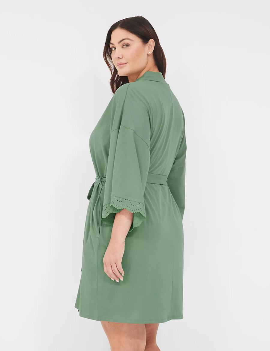 Green Lane Bryant Comfy Cotton Lace-Trim Women Robe | SRI6932IW