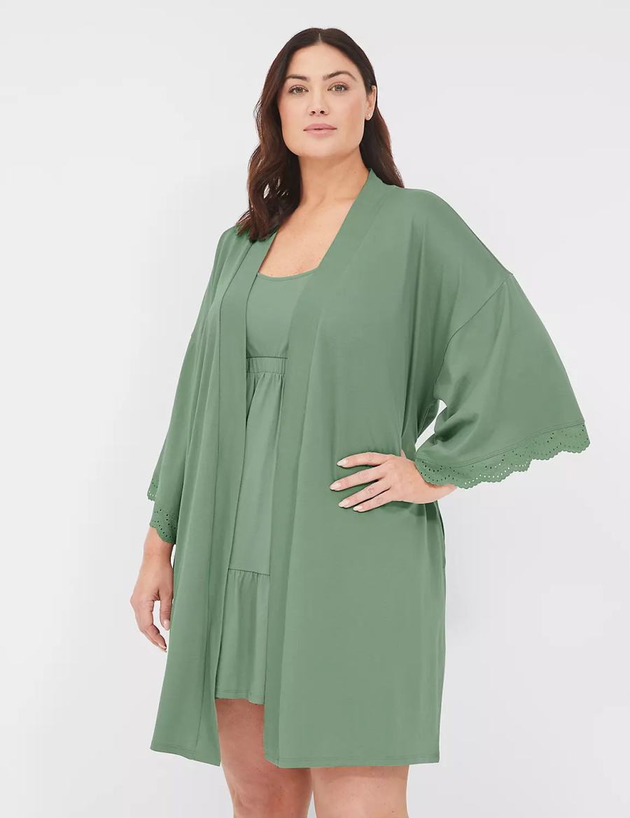 Green Lane Bryant Comfy Cotton Lace-Trim Women Robe | SRI6932IW