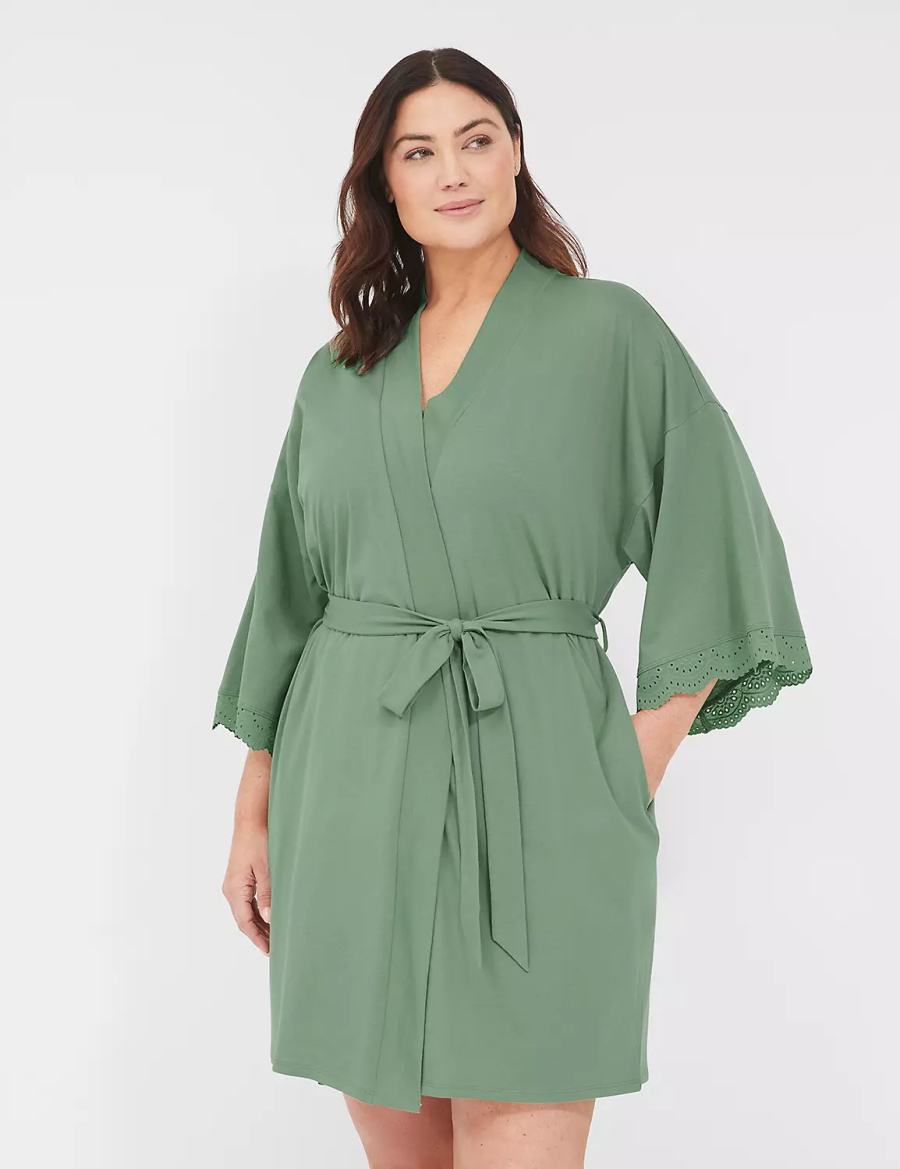 Green Lane Bryant Comfy Cotton Lace-Trim Women Robe | SRI6932IW