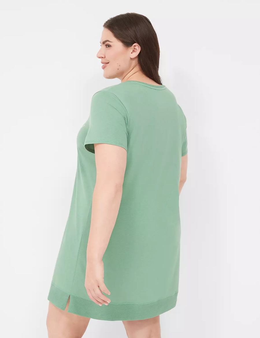 Green Lane Bryant Comfy Cotton Rib-Trim Sleepshirt Women T Shirts | WMM7662KH