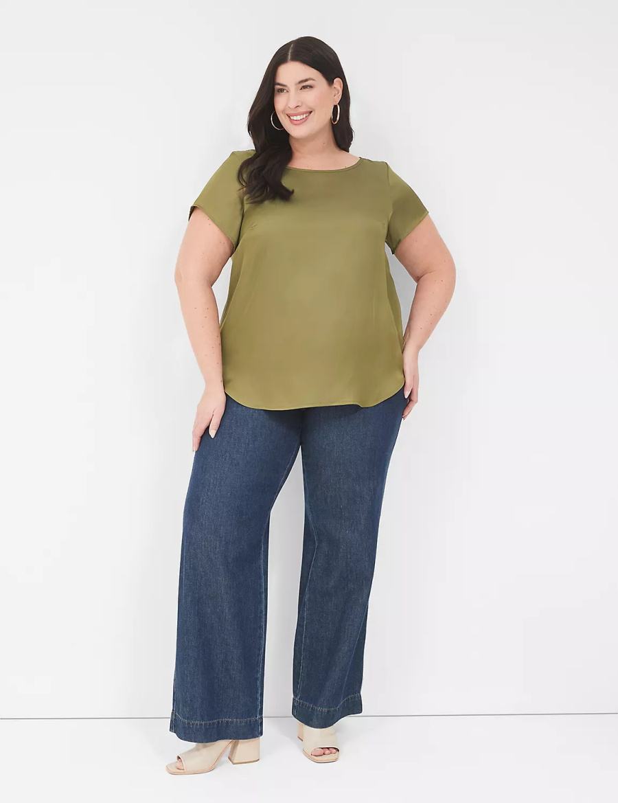 Green Lane Bryant Crew-Neck Satin & Knit Top Women T Shirts | SUP7421TP