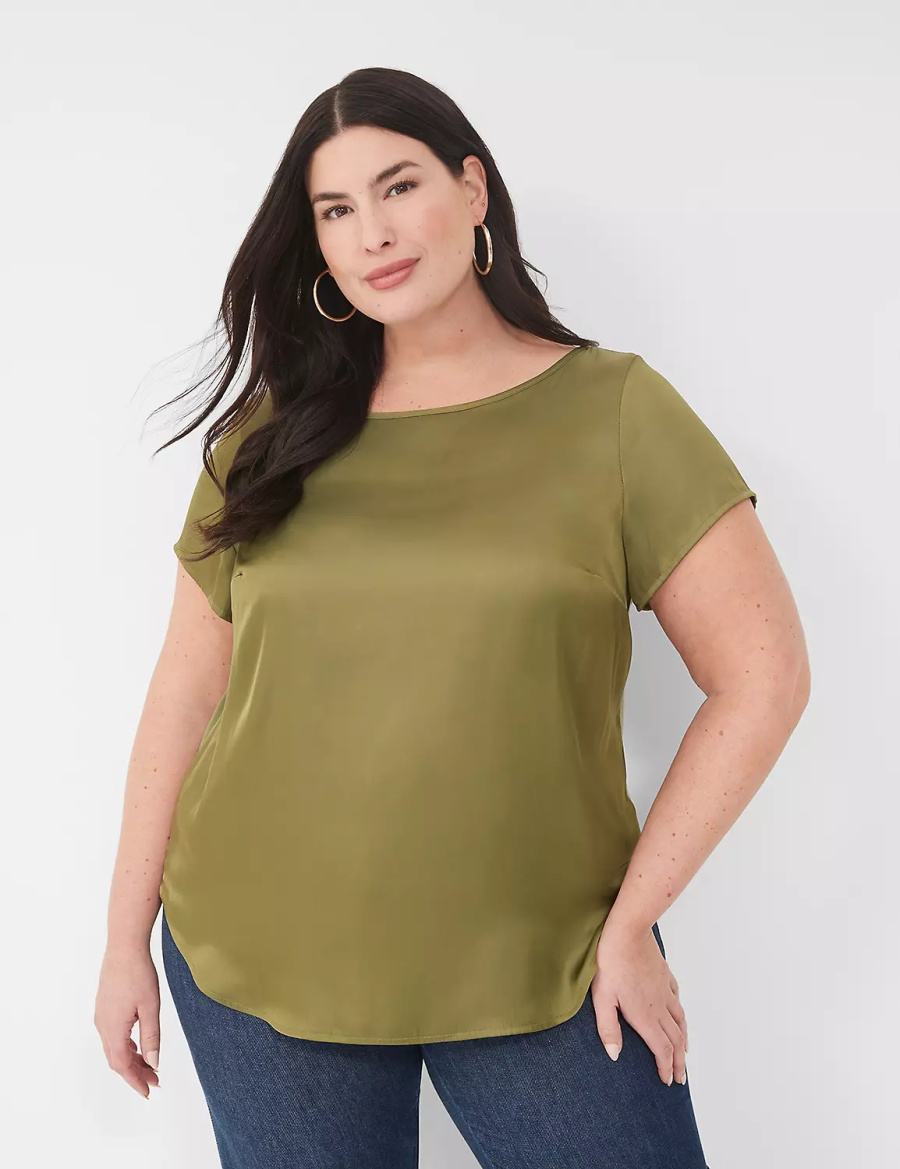 Green Lane Bryant Crew-Neck Satin & Knit Top Women T Shirts | SUP7421TP