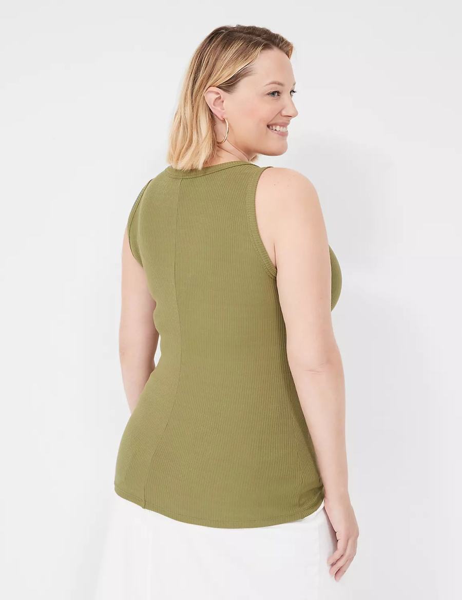 Green Lane Bryant Fitted High-Neck Rib Women Tank Top | LVZ2639GT