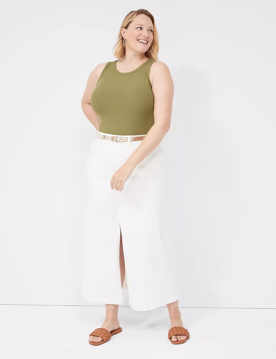 Green Lane Bryant Fitted High-Neck Rib Women Tank Top | LVZ2639GT