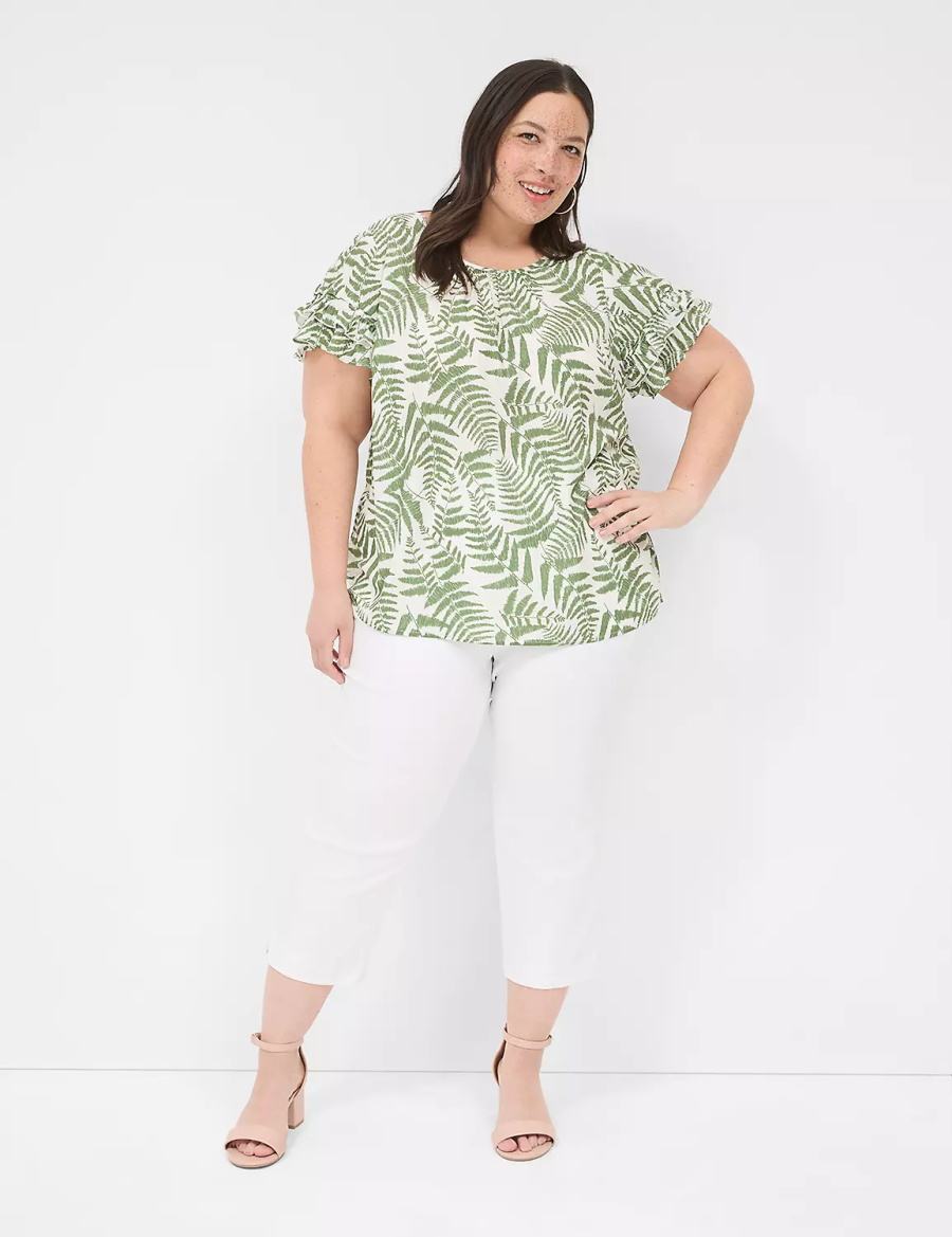 Green Lane Bryant Flutter-Sleeve Crew-Neck Top Women T Shirts | WKS2854ID