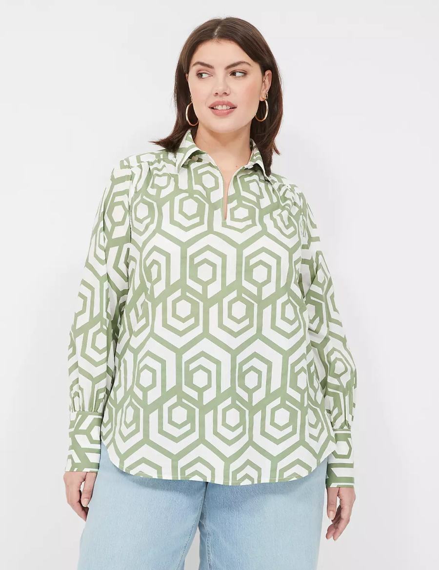 Green Lane Bryant Long-Sleeve Collar Popover Women Shirts | WNL1662RD