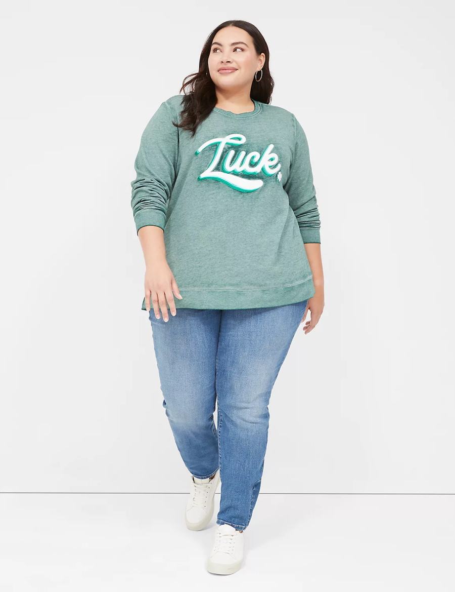 Green Lane Bryant Luck Graphic Women Sweatshirts | BZW9286GZ