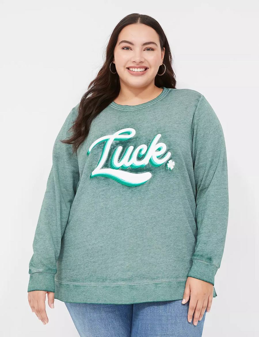 Green Lane Bryant Luck Graphic Women Sweatshirts | BZW9286GZ