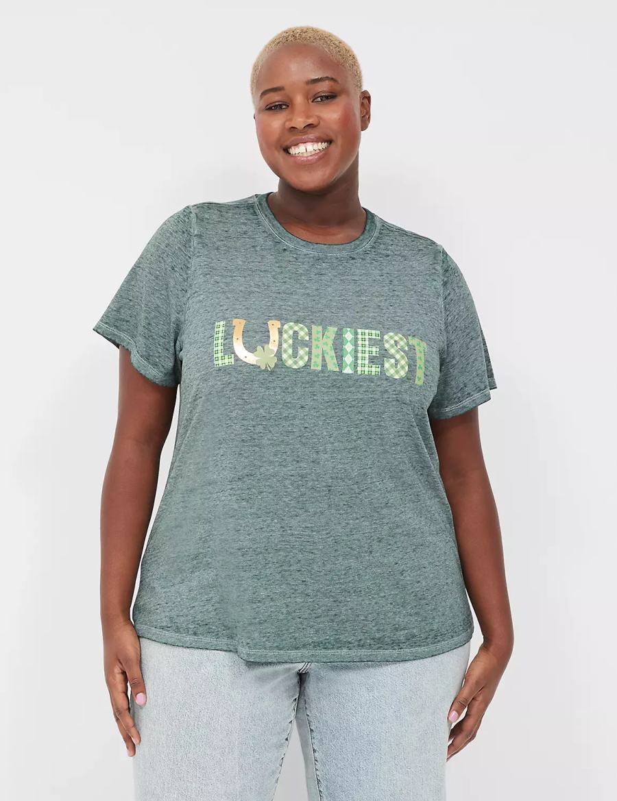 Green Lane Bryant Luckiest Burnout Graphic Tee Women T Shirts | KPD6665TM