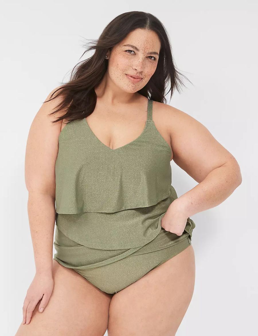 Green Lane Bryant Lurex Foldover-Waist Swim Women Briefs | TYJ1042OT