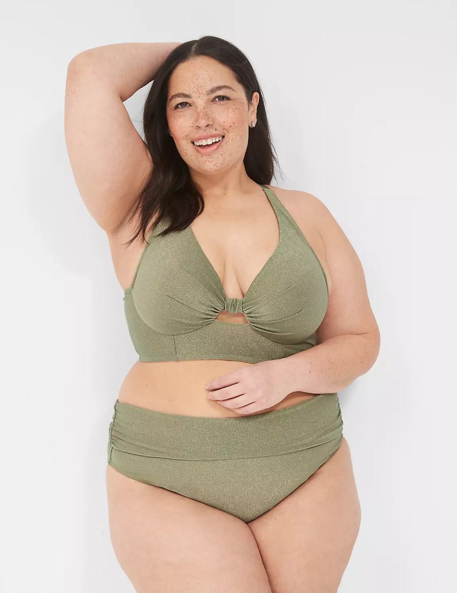 Green Lane Bryant Lurex Foldover-Waist Swim Women Briefs | TYJ1042OT