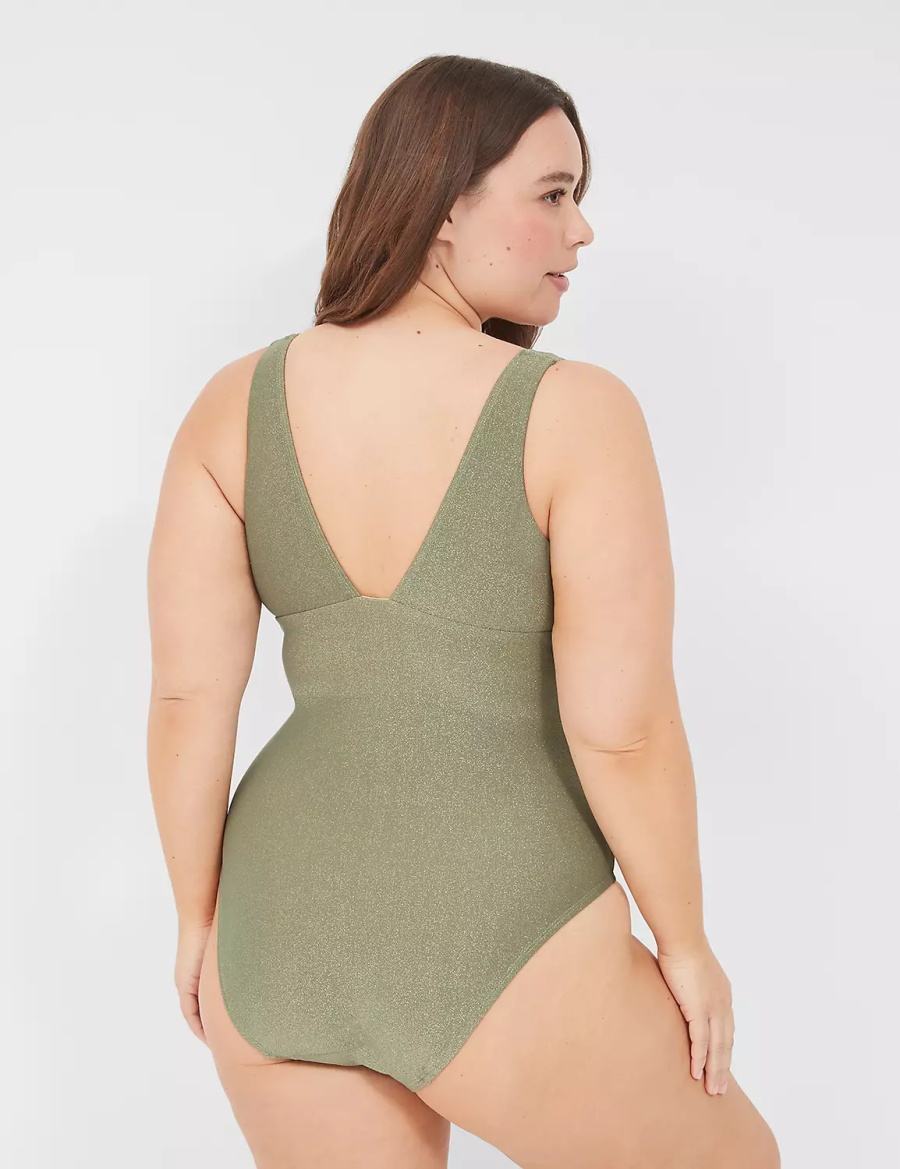 Green Lane Bryant Lurex No-Wire Plunge One-Piece Women Swimsuits | STX7092BP