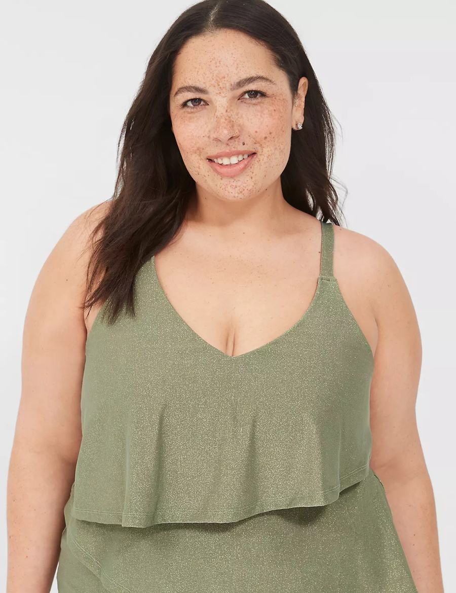 Green Lane Bryant Lurex No-Wire Three-Tier Tankini Women Bikini Top | VFS842EA