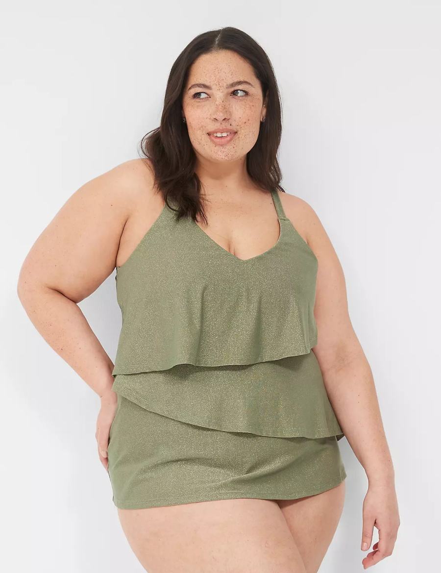 Green Lane Bryant Lurex No-Wire Three-Tier Tankini Women Bikini Top | VFS842EA