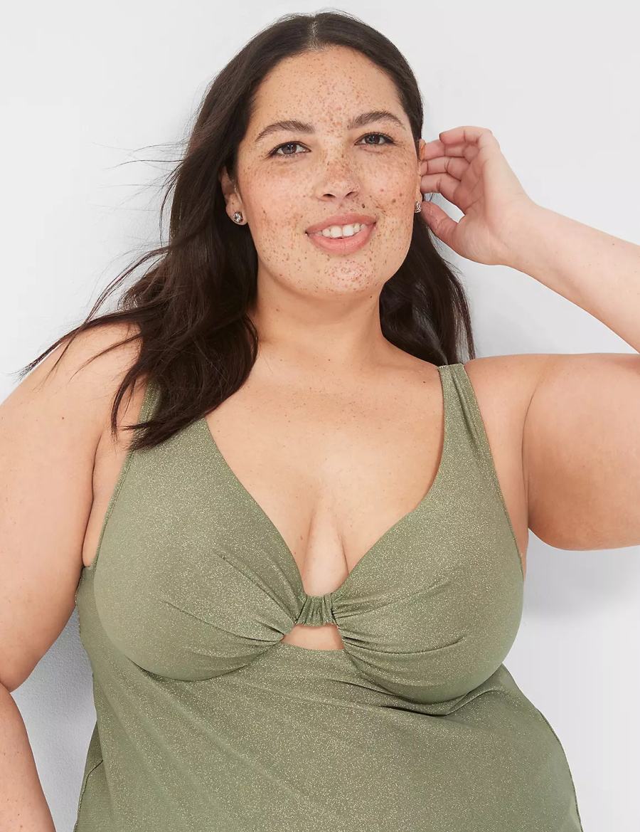 Green Lane Bryant Lurex Underwire Knot-Front Tankini Women Bikini Top | DZZ155HK