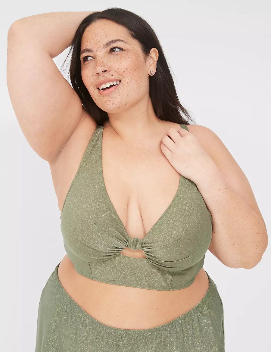 Green Lane Bryant Lurex Underwire Knot-Front Women Bikini Top | XXD6035OW