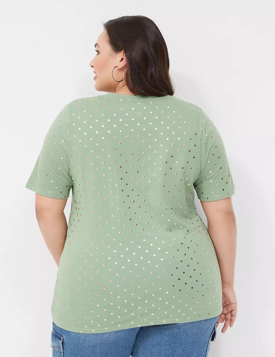 Green Lane Bryant Perfect Sleeve V-Neck Tee Women T Shirts | AWS383JZ