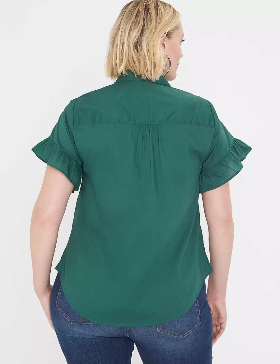 Green Lane Bryant Ruffle-Sleeve Button-Down Top Women T Shirts | SMN571MW