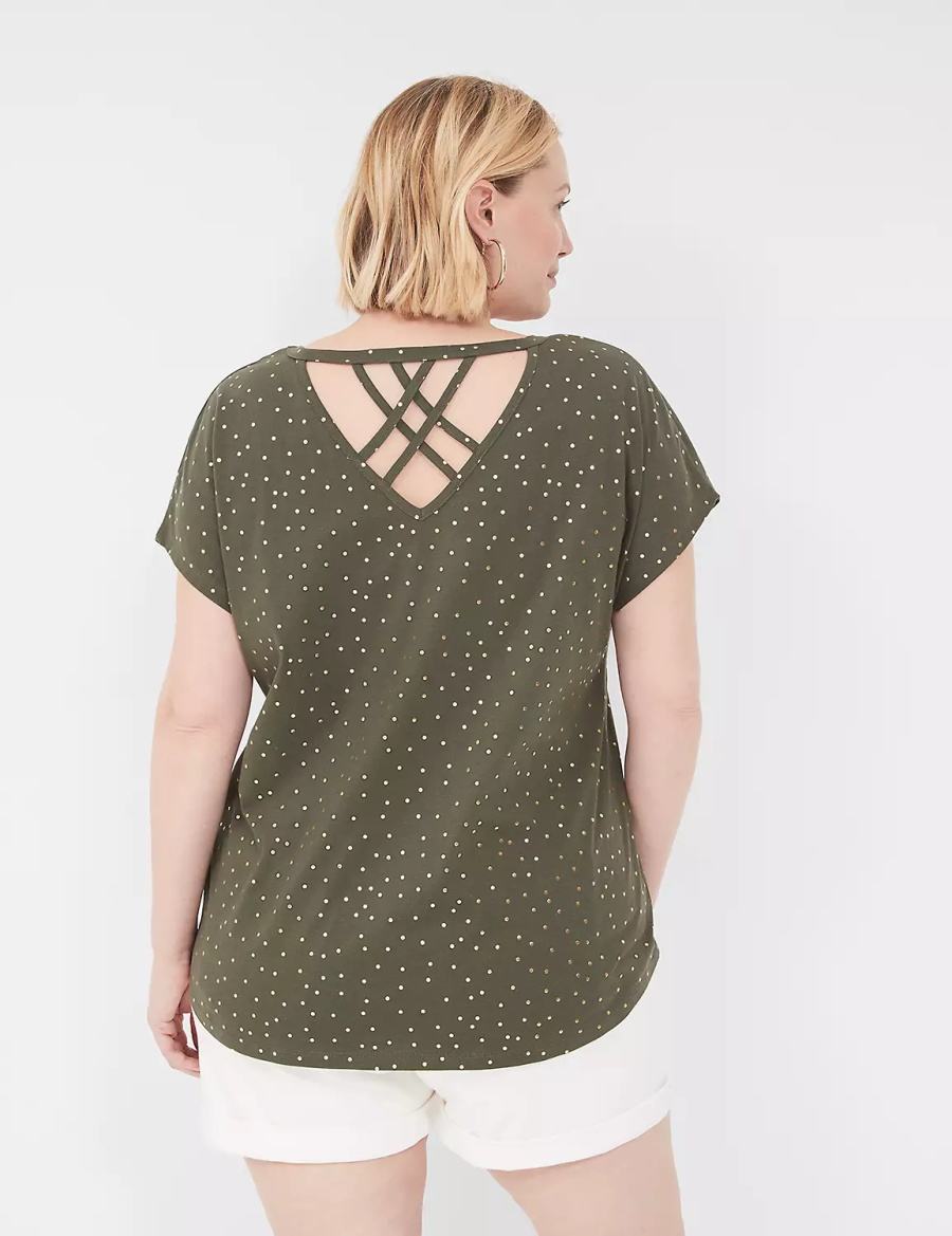 Green Lane Bryant Shimmer Foil Strappy-Back Tee Women T Shirts | DII5951XX