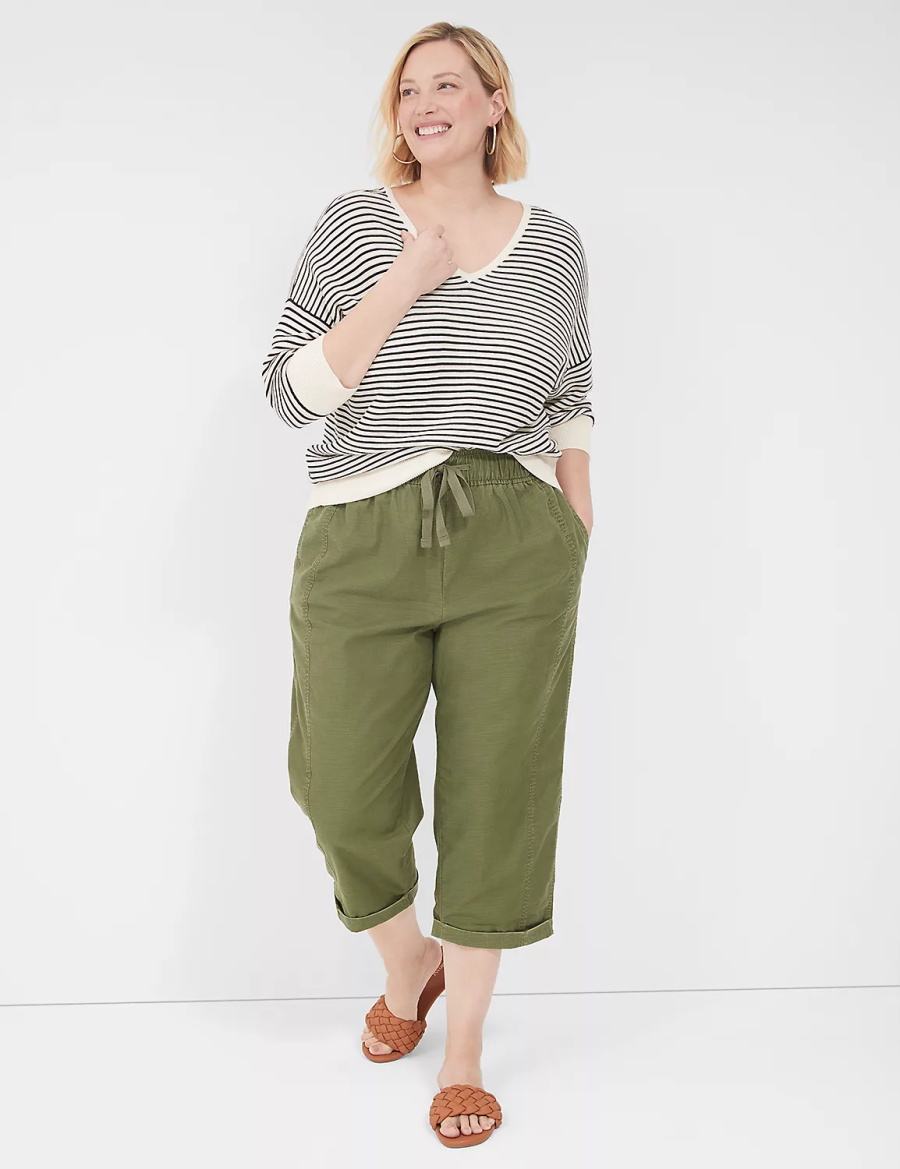 Green Lane Bryant Slub Pull-On Crop Women Pants | AOC7288TY