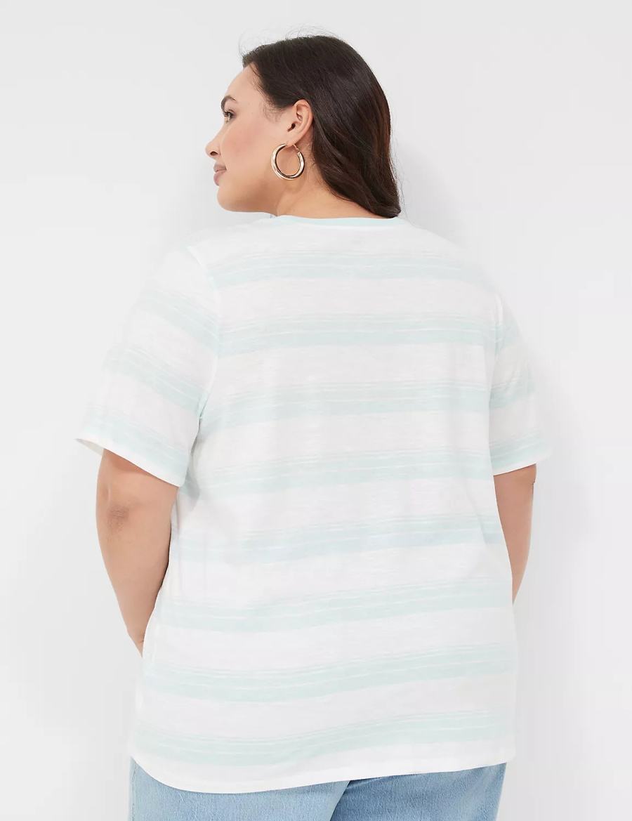 Green White Lane Bryant Perfect Sleeve Crew-Neck Tee Women T Shirts | KOF848UJ