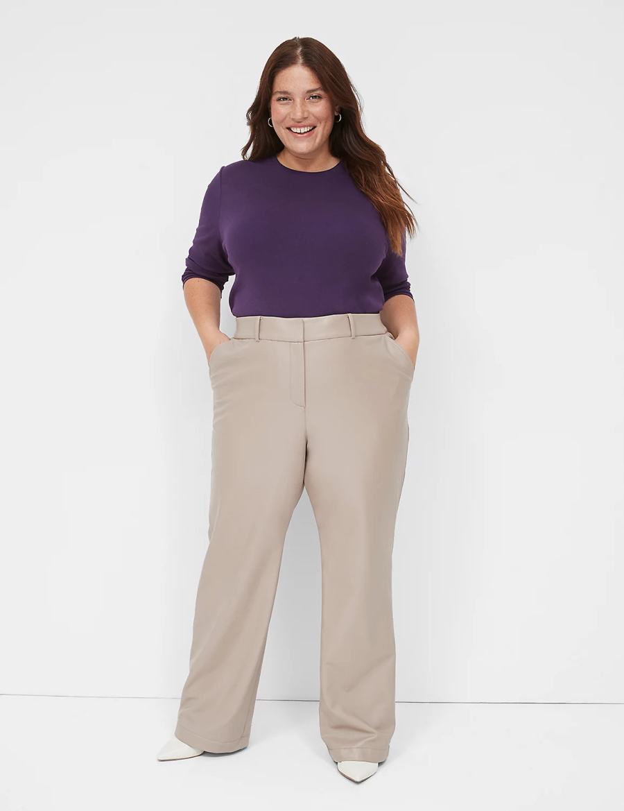 Grey Brown Lane Bryant Faux-Leather Straight Leg Women Pants | RAA7145CA