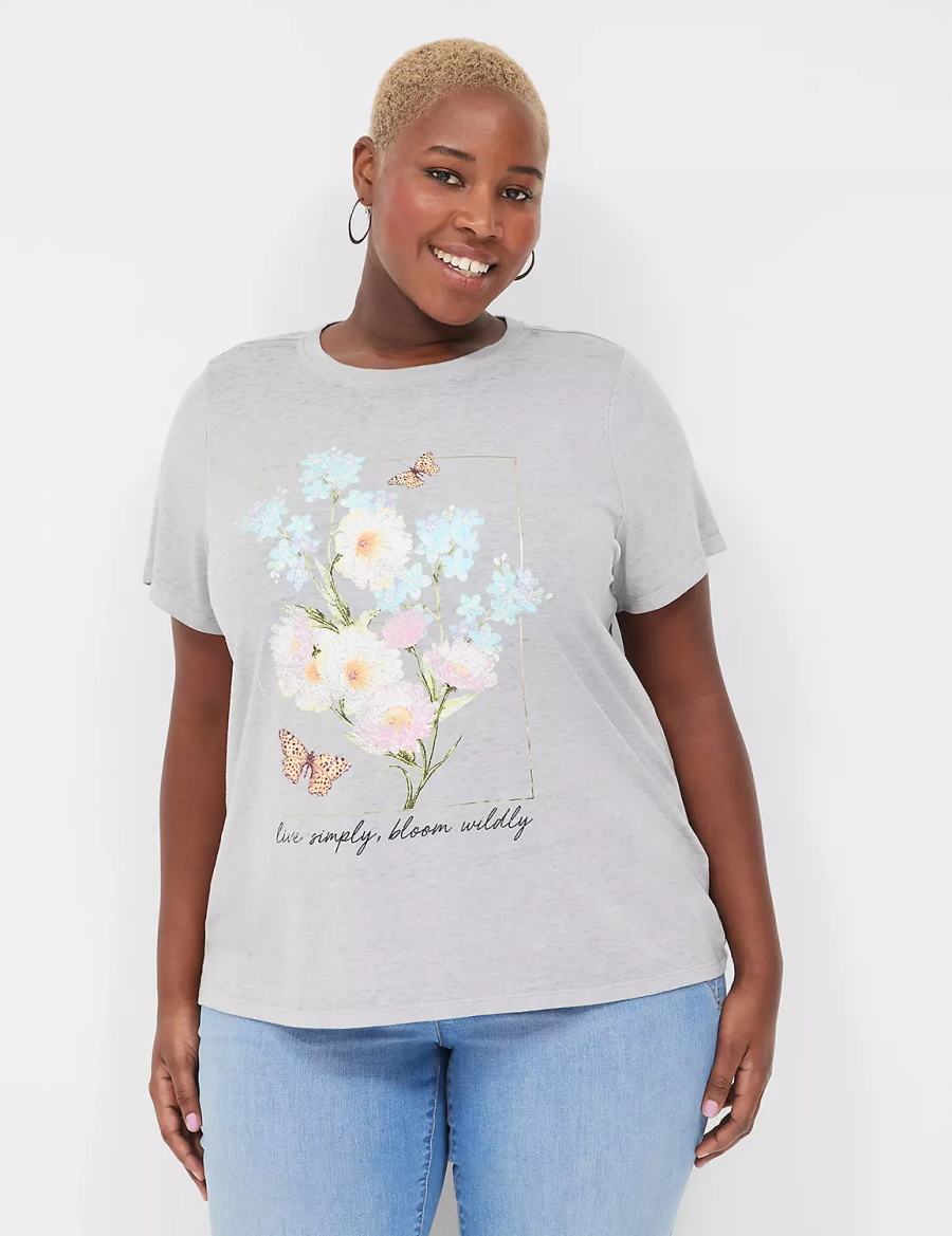 Grey Lane Bryant Bloom Wildly Graphic Tee Women T Shirts | MNO9397YW