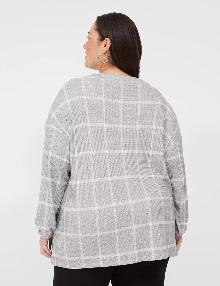 Grey Lane Bryant Blouson-Sleeve V-Neck Waffle Tunic Women T Shirts | EAW2475MH