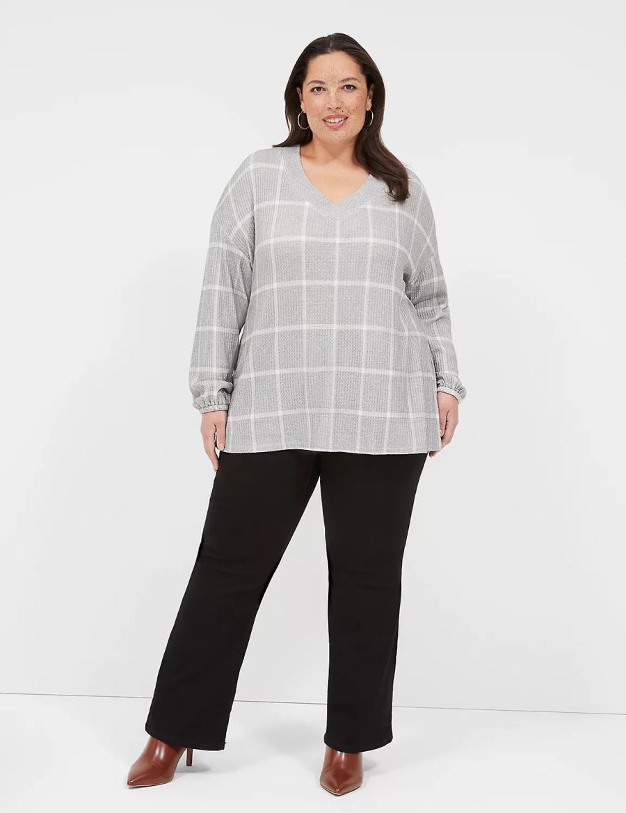 Grey Lane Bryant Blouson-Sleeve V-Neck Waffle Tunic Women T Shirts | EAW2475MH