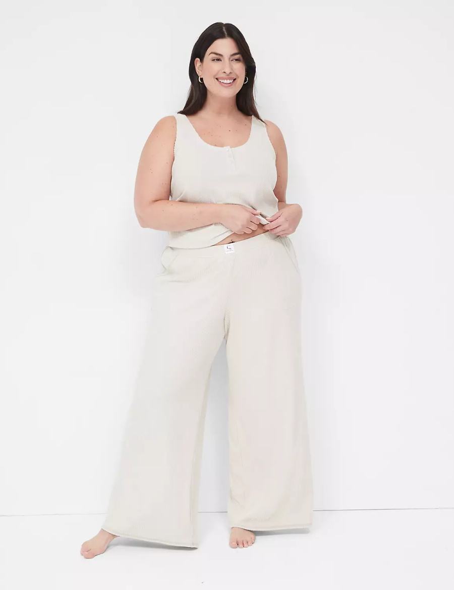 Grey Lane Bryant Brushed Rib Wide Leg Sleep Women Pants | NEI9772MK