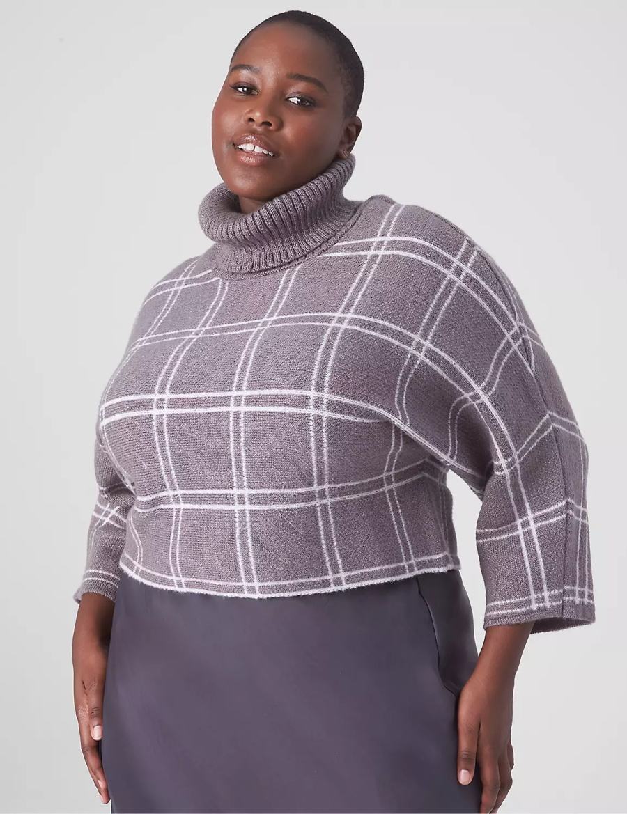 Grey Lane Bryant Classic 3/4-Sleeve Mock-Neck Jacquard Crop Women Sweaters | XIR8657PX