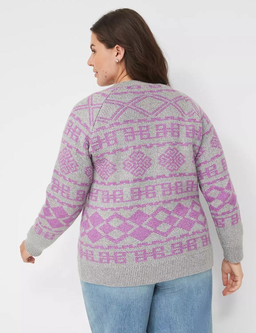 Grey Lane Bryant Crew-Neck Jacquard Women Sweaters | VVY6583KR