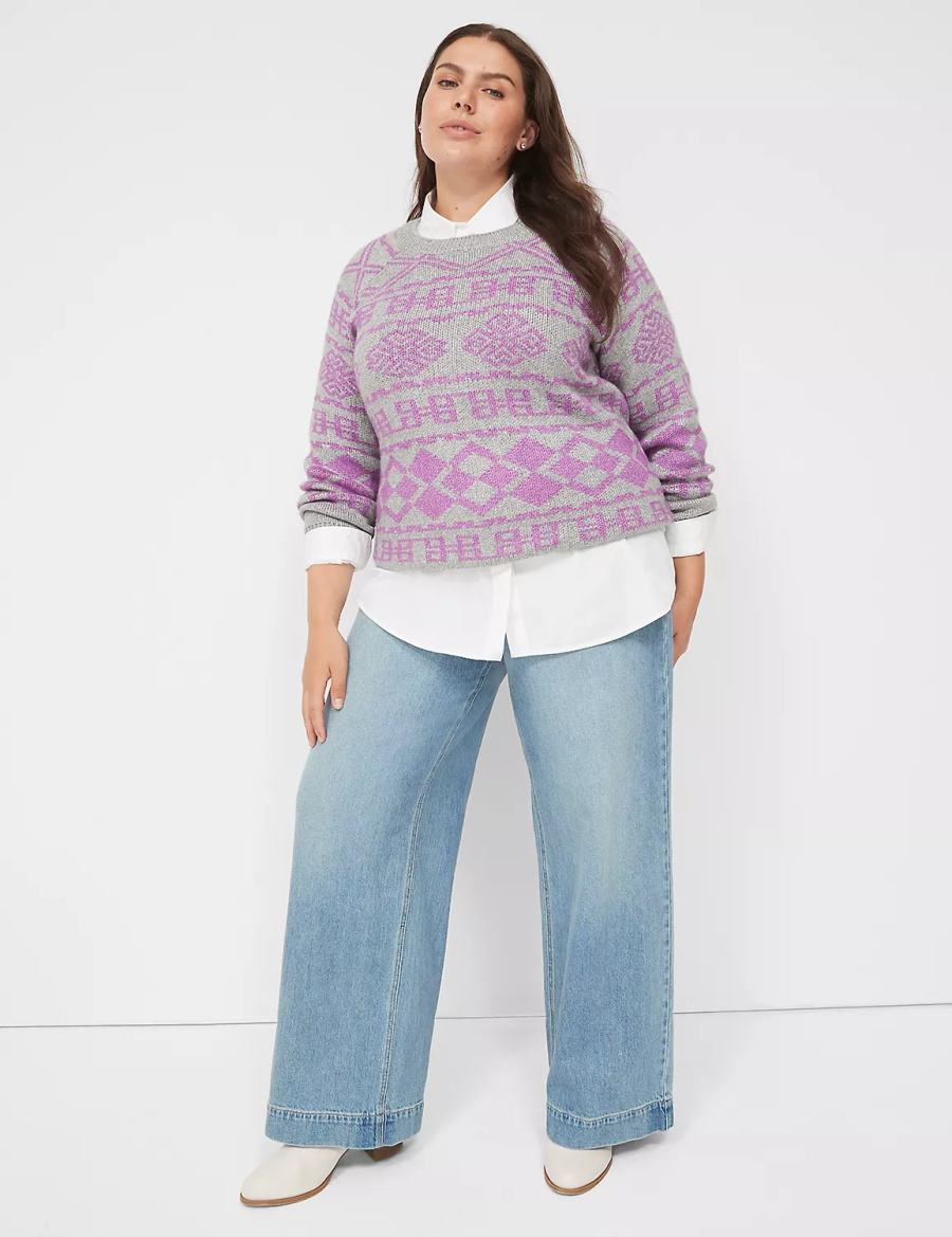 Grey Lane Bryant Crew-Neck Jacquard Women Sweaters | VVY6583KR