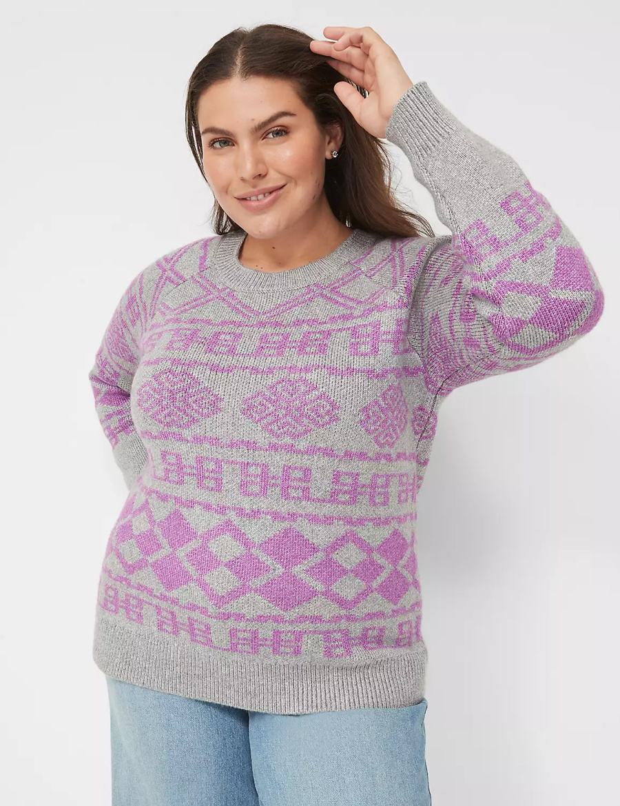 Grey Lane Bryant Crew-Neck Jacquard Women Sweaters | VVY6583KR