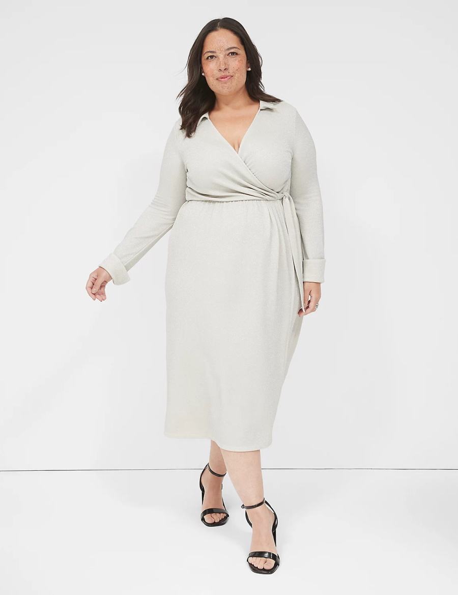 Grey Lane Bryant Lurex Faux-Wrap Collar Women Maxi Dress | NUV715QF