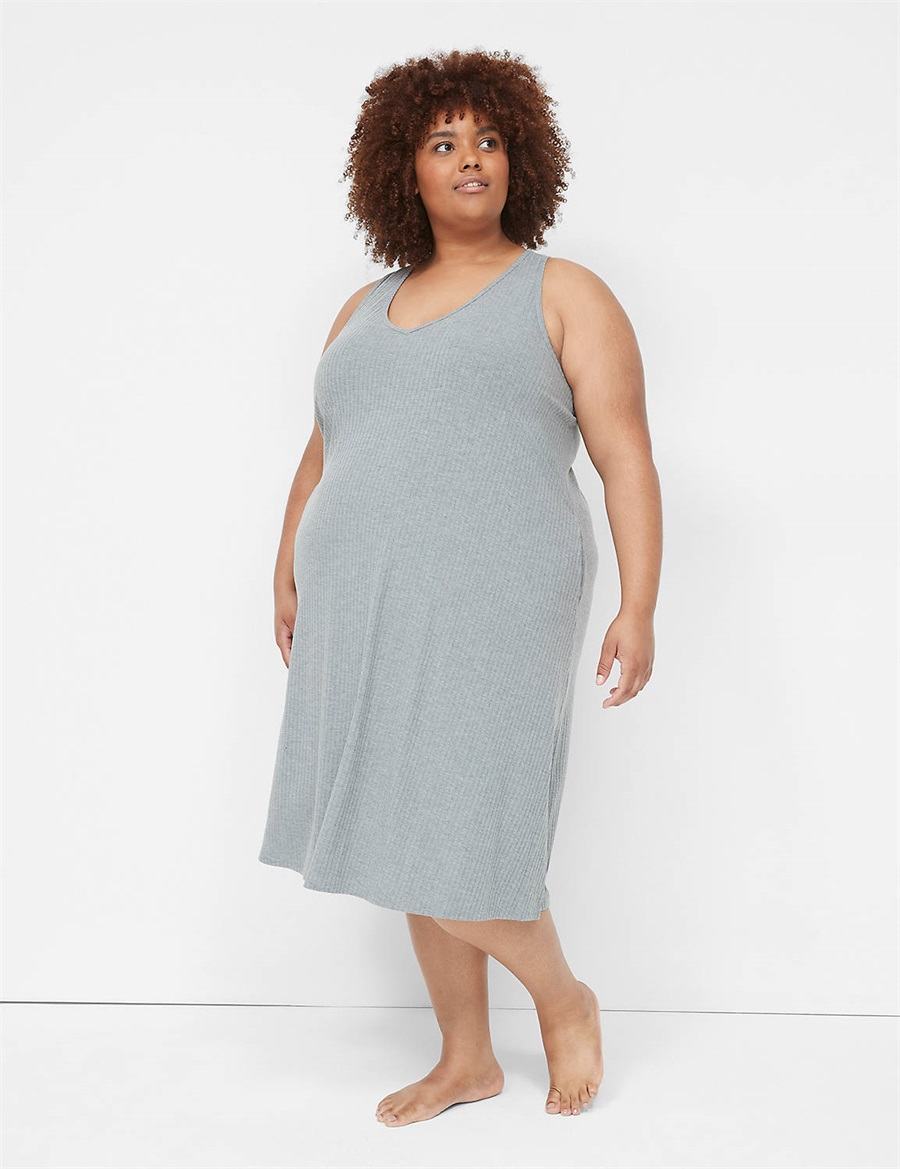 Grey Lane Bryant Wide Rib High-Slit Midi Women Dress | HBU7283BZ