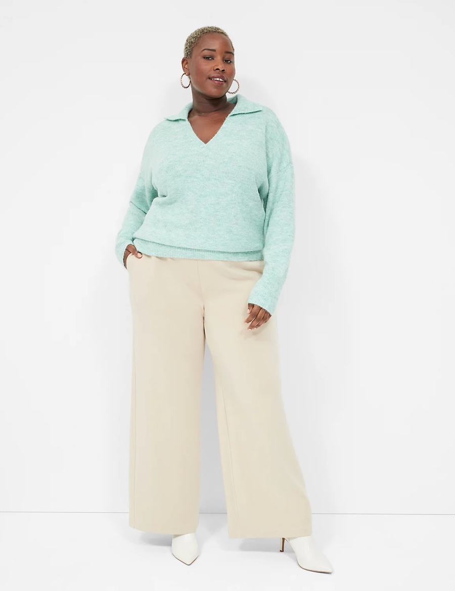 Khaki Lane Bryant Journey Knit High-Rise Wide Leg Women Pants | JCH4466HC