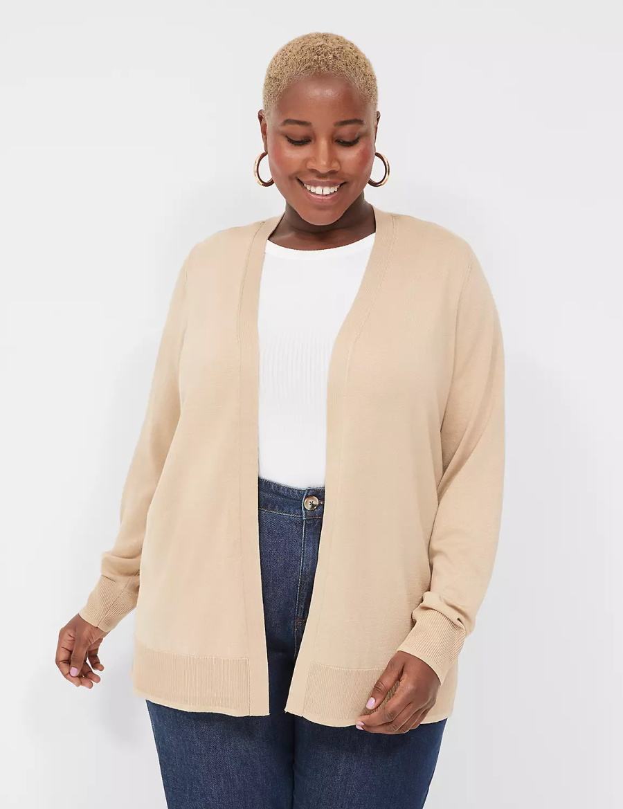 Khaki Lane Bryant Modern Long-Sleeve Open-Front Women Cardigan | YSC7961XE