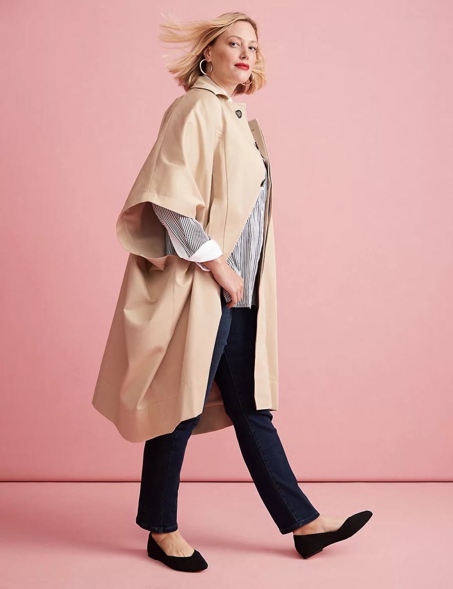 Khaki Lane Bryant Oversized Trench Poncho Women Ponchos | MZK113IJ