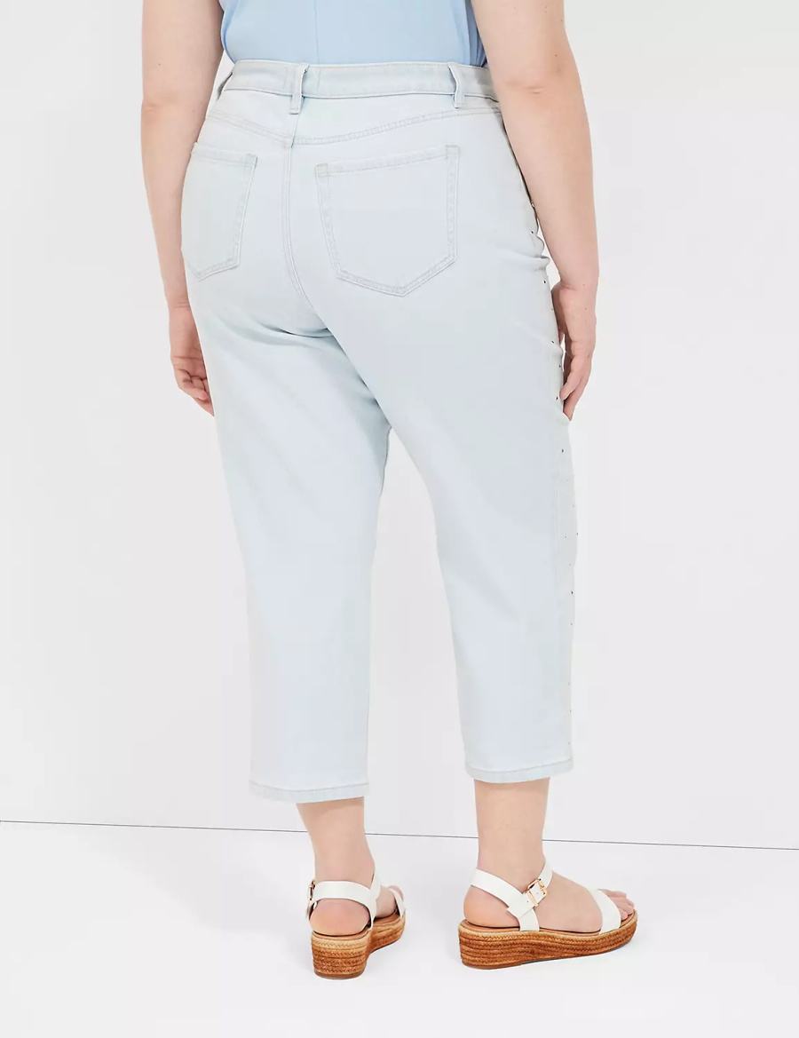 Light Blue Lane Bryant Boyfriend Fit Capri With Rhinestone Embellishments Women Jeans | LHW95100FV