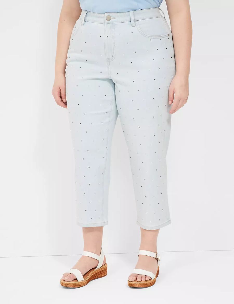 Light Blue Lane Bryant Boyfriend Fit Capri With Rhinestone Embellishments Women Jeans | LHW95100FV