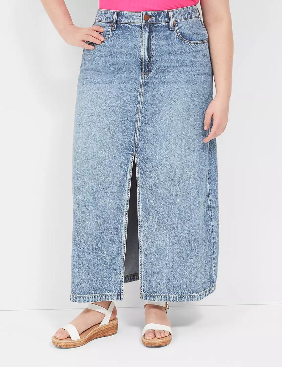 Light Blue Lane Bryant High-Rise Front-Slit Denim Maxi Women Skirts | GCA5733KL